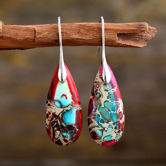 Earrings For Women New Bohemian Emperor Stone Drop Pendant Earrings, Personality Trend Natural Stone Jewelry