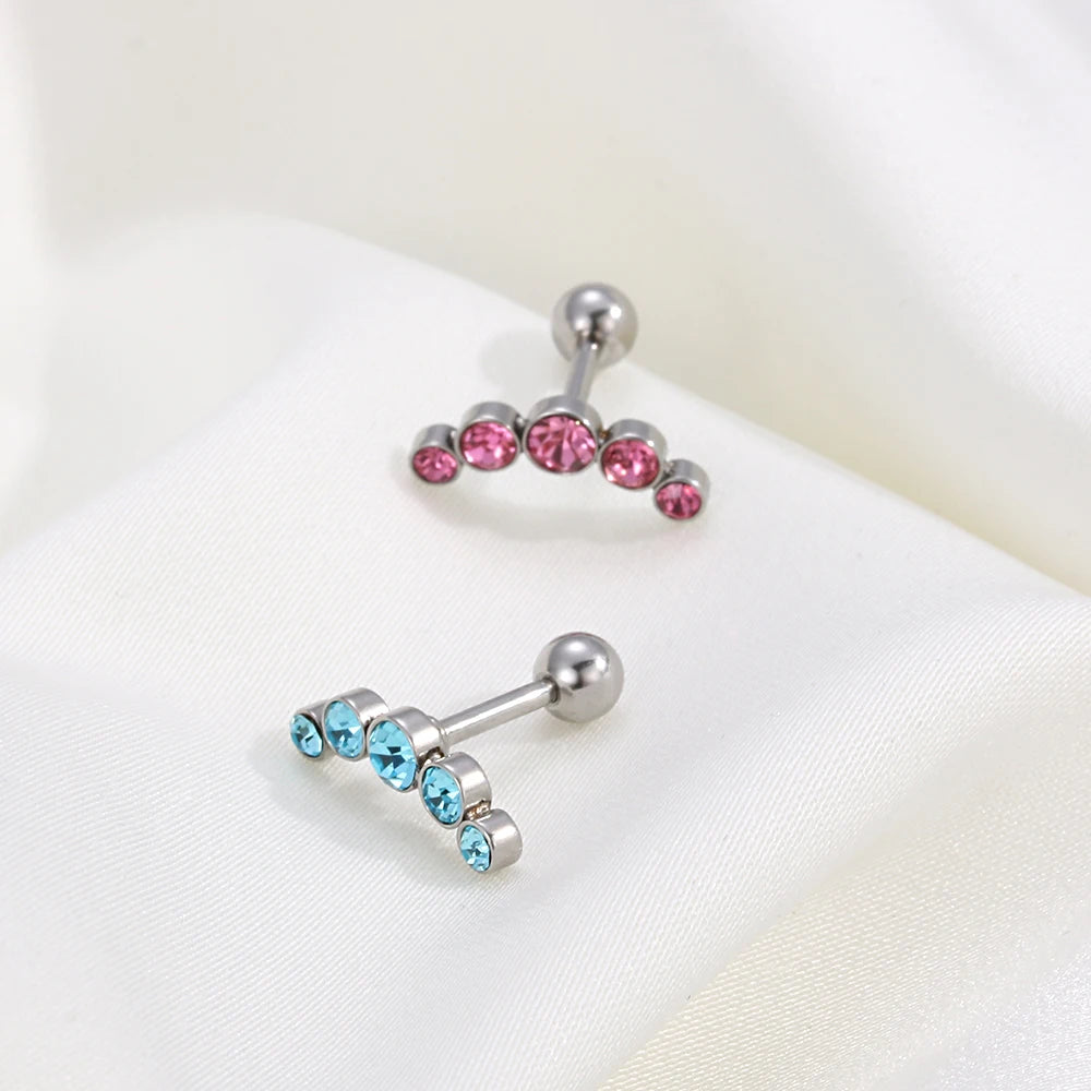 1PC Cartilage Helix Tragus Stud Earrings Ear Nail Stainless Steel Bar Piercing Crystal Body Jewelry Accessories Gifts