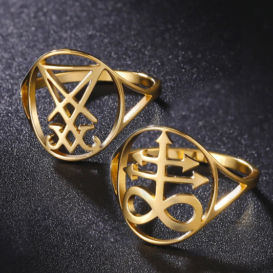 Dawapara Leviathan Cross Ring Church Seal of Lucifer Lorraine Cross Alchemical Symbol Stainless Steel Finger Ring