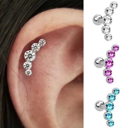 1PC Cartilage Helix Tragus Stud Earrings Ear Nail Stainless Steel Bar Piercing Crystal Body Jewelry Accessories Gifts