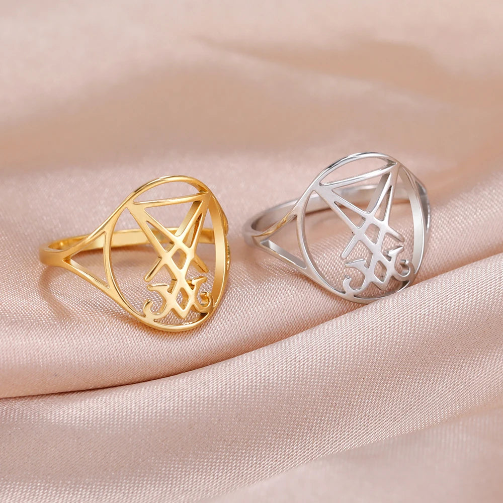 Dawapara Leviathan Cross Ring Church Seal of Lucifer Lorraine Cross Alchemical Symbol Stainless Steel Finger Ring