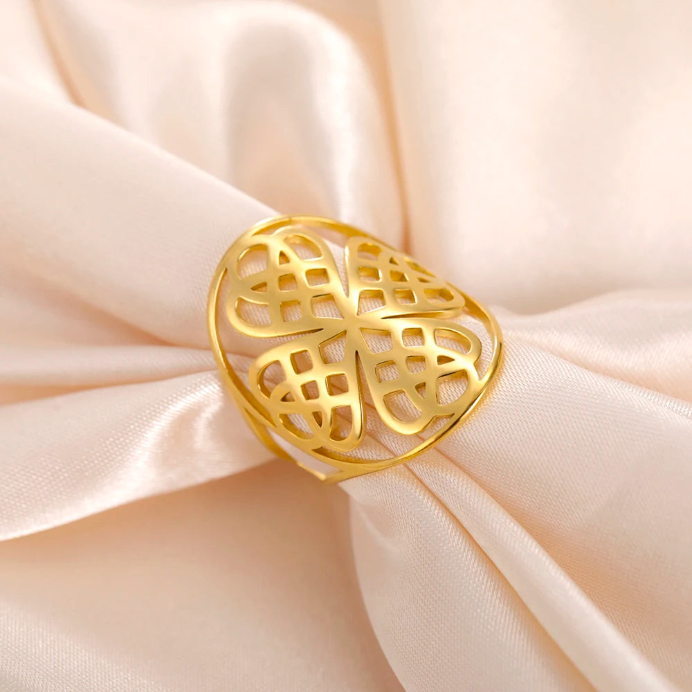 Dawapara Celtics Knot Four Leaf Clover Adjustable Ring Endless Knot Irish Jewelry Nordic Mythology Gift Stainless Steel
