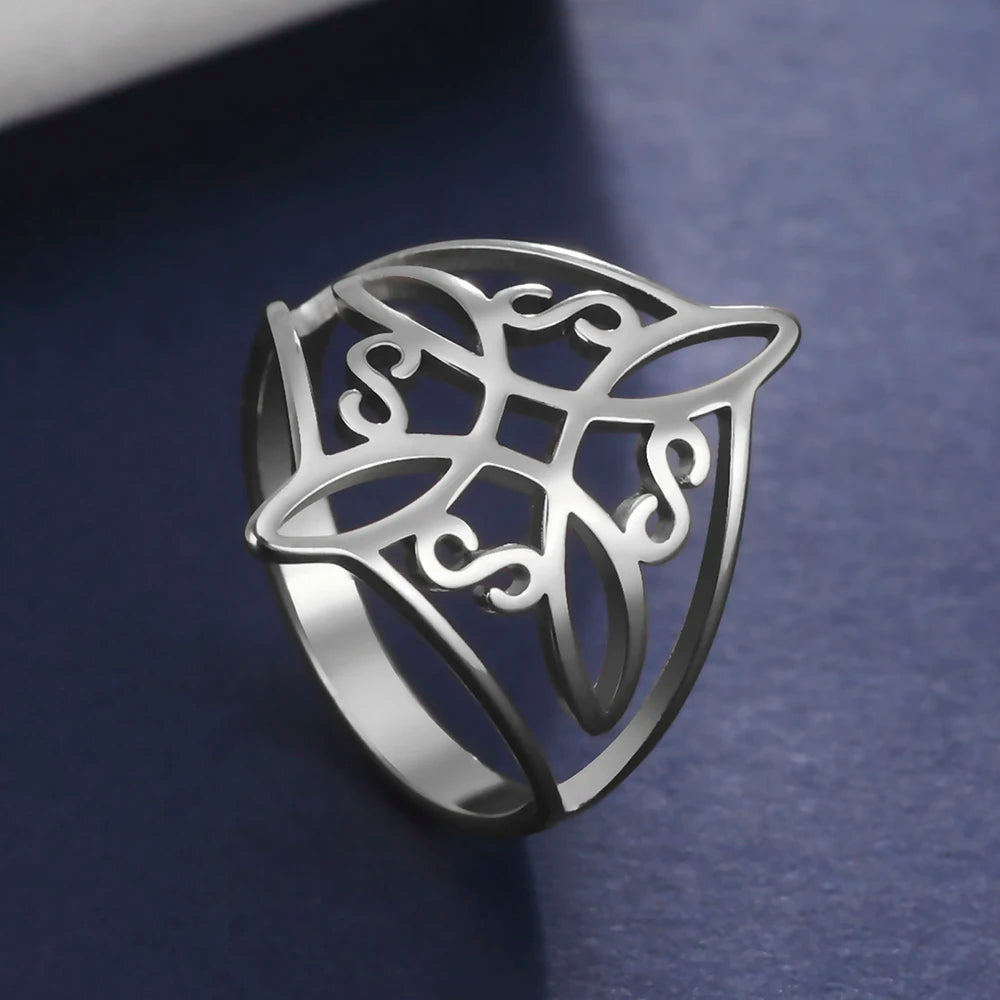 Dawapara Witch Knot Women Ring Celtics Knot Trinity Triquetra Ring Witchcraft Amulet Stainless Steel Wiccan Jewelry