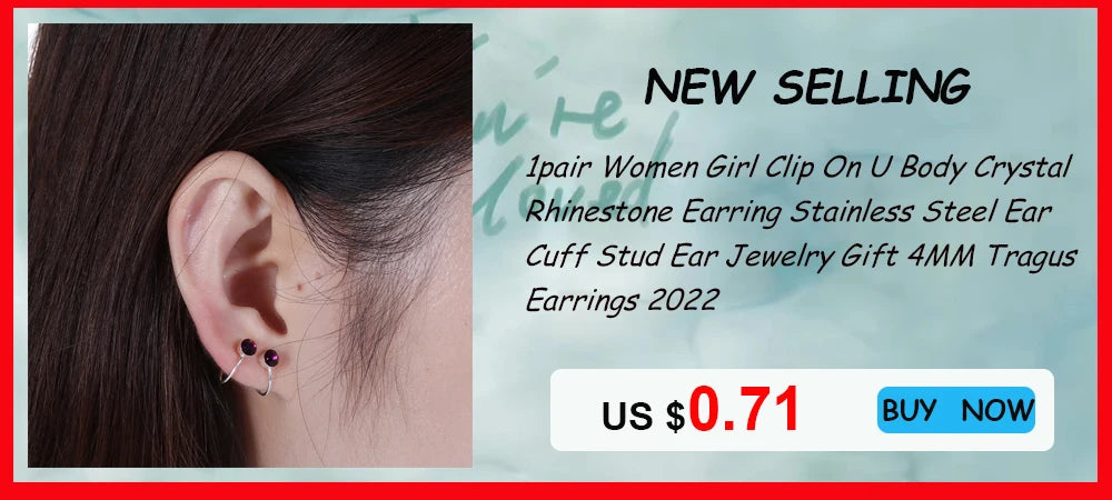 1PC Cartilage Helix Tragus Stud Earrings Ear Nail Stainless Steel Bar Piercing Crystal Body Jewelry Accessories Gifts