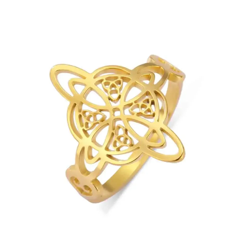Amaxer Stainless Steel Witch Knot Celtic Knot Pentacle Rings for Women Witchcraft Protection Jewelry Christmas Vintage Gifts