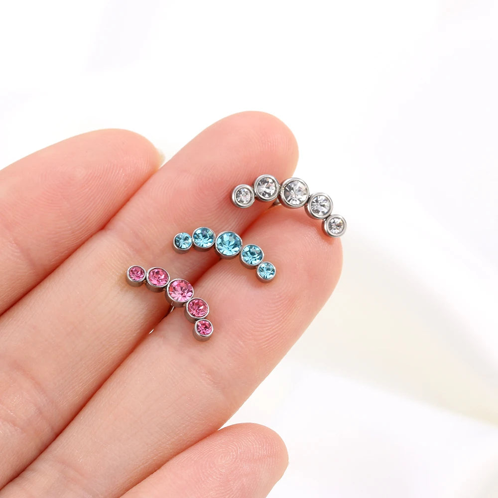 1PC Cartilage Helix Tragus Stud Earrings Ear Nail Stainless Steel Bar Piercing Crystal Body Jewelry Accessories Gifts