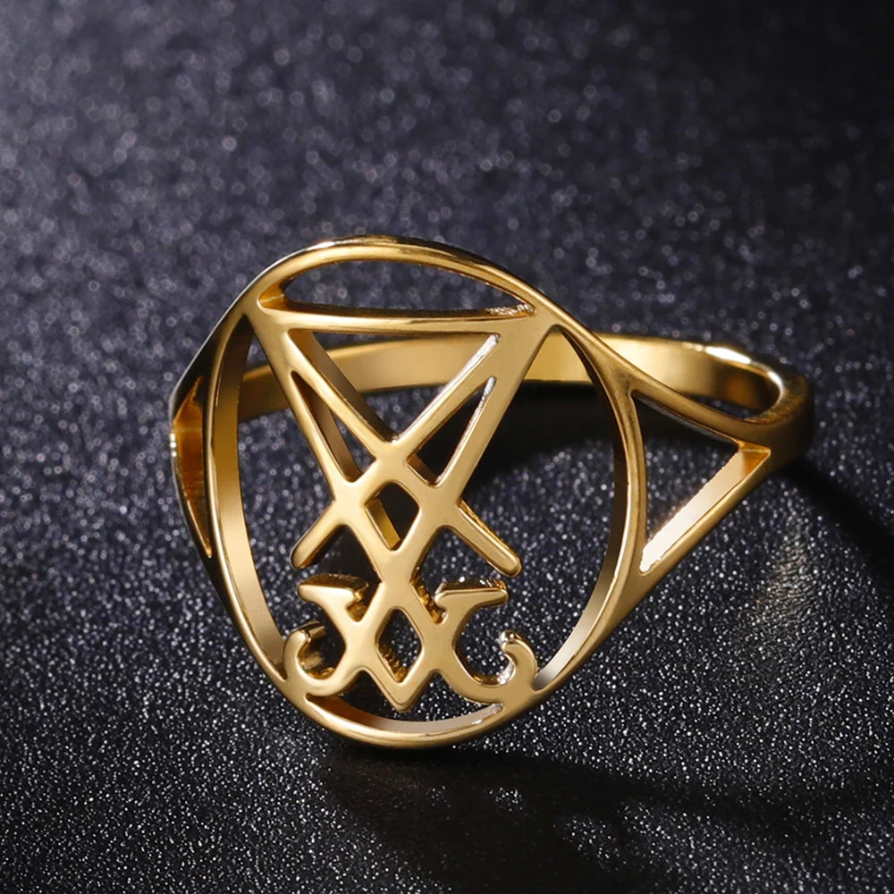Dawapara Leviathan Cross Ring Church Seal of Lucifer Lorraine Cross Alchemical Symbol Stainless Steel Finger Ring
