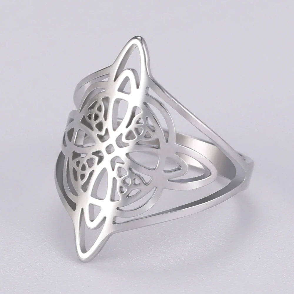 Dawapara Witch Knot Women Ring Celtics Knot Trinity Triquetra Ring Witchcraft Amulet Stainless Steel Wiccan Jewelry