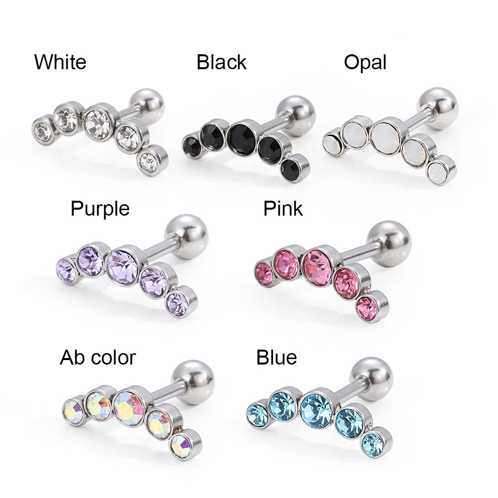 1PC Cartilage Helix Tragus Stud Earrings Ear Nail Stainless Steel Bar Piercing Crystal Body Jewelry Accessories Gifts