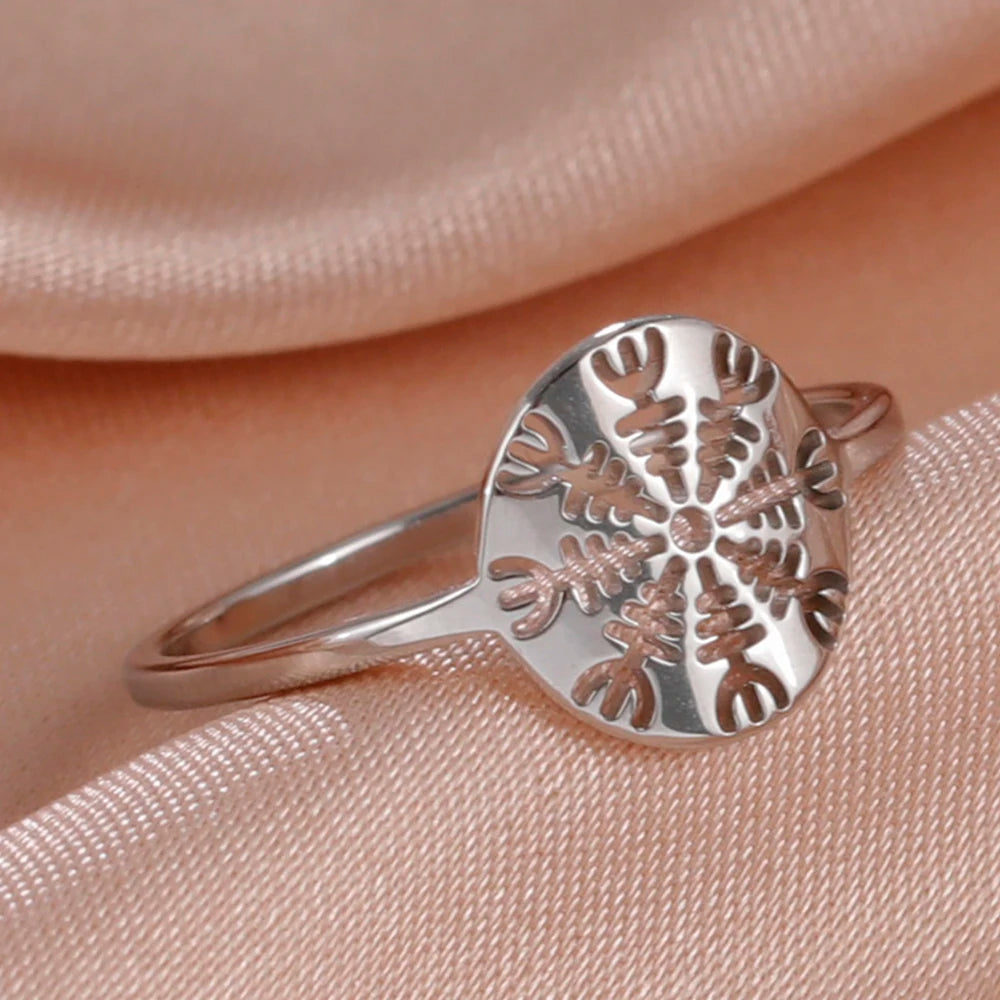 Dawapara Aegishjalmur The Helm of Awe Symbol Ring Viking Vegvisir Norse Compass   Stainless Steel Cut Out Scandinavian Jewelry