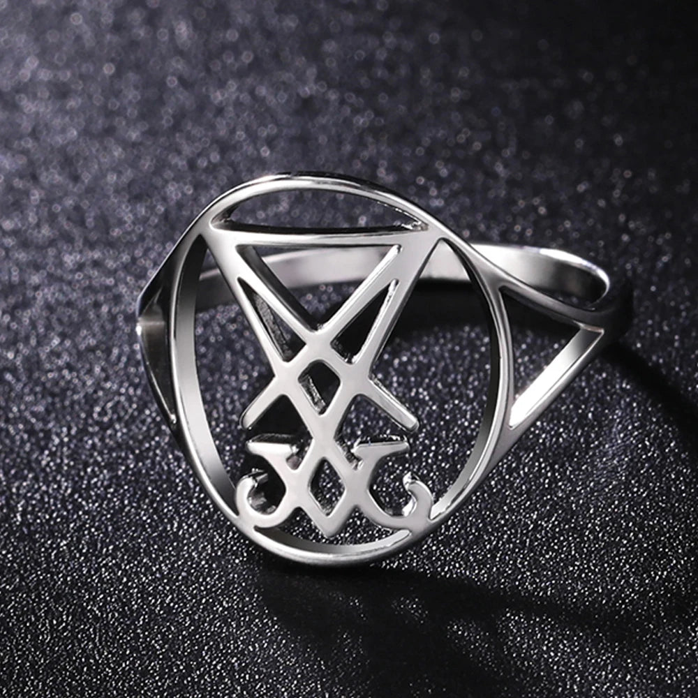 Dawapara Leviathan Cross Ring Church Seal of Lucifer Lorraine Cross Alchemical Symbol Stainless Steel Finger Ring
