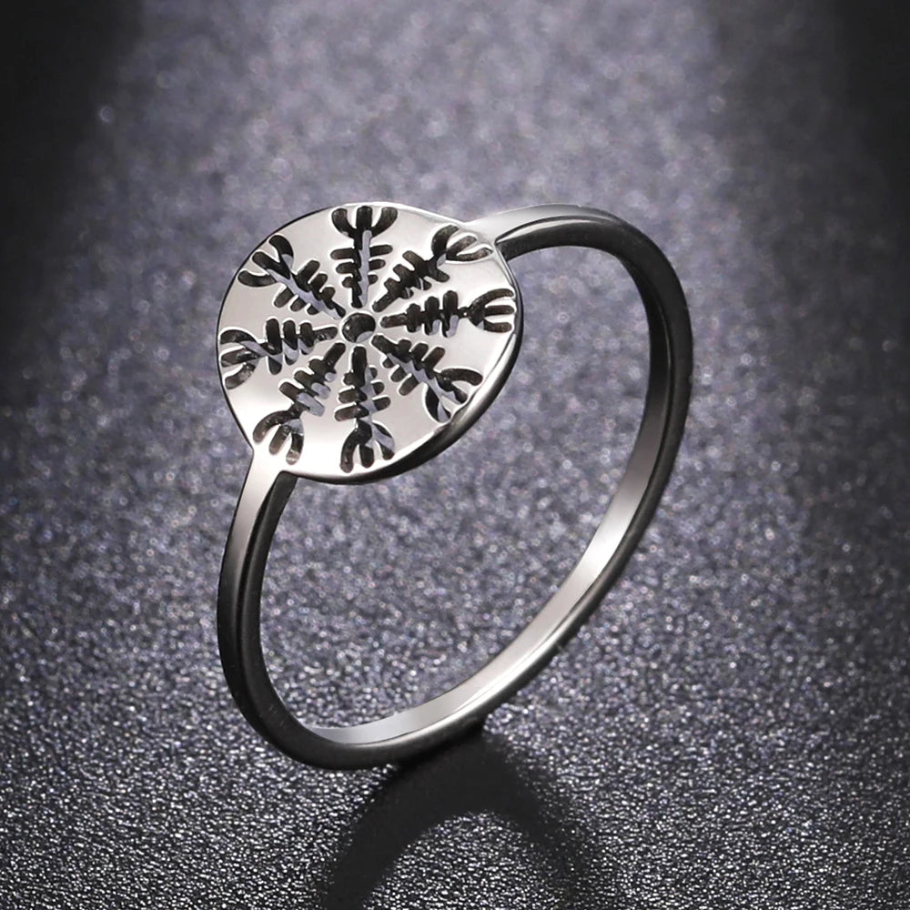 Dawapara Aegishjalmur The Helm of Awe Symbol Ring Viking Vegvisir Norse Compass   Stainless Steel Cut Out Scandinavian Jewelry