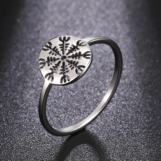 Dawapara Aegishjalmur The Helm of Awe Symbol Ring Viking Vegvisir Norse Compass   Stainless Steel Cut Out Scandinavian Jewelry