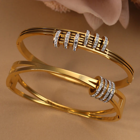 XB-133 New Stainless Steel Jewelry Crystal Bracelets Half Face Hollow Design Bangle For Women's Love Gifts Wholesale