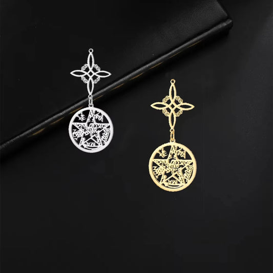 Double Amulet Protection Witch Knot Pentagram Tetragrammaton Charms Stainless Steel  DIY Amulet Jewelry Wholesale