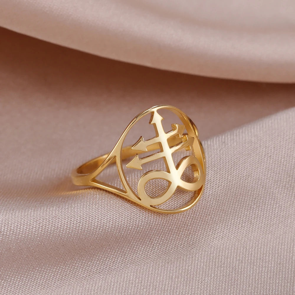Dawapara Leviathan Cross Ring Church Seal of Lucifer Lorraine Cross Alchemical Symbol Stainless Steel Finger Ring