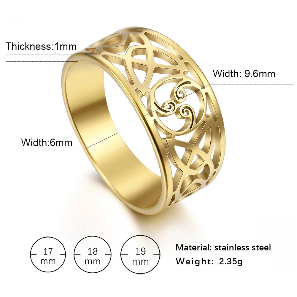 COOLTIME Witch Knot Triskele Triple Spiral Symbol Ring Stainless Steel Triskelion Amulet Ring for Women Men Vintage Jewelry Gift