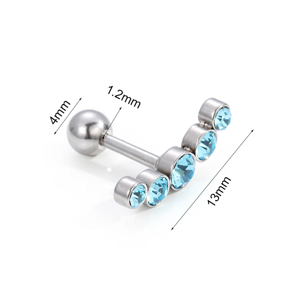 1PC Cartilage Helix Tragus Stud Earrings Ear Nail Stainless Steel Bar Piercing Crystal Body Jewelry Accessories Gifts