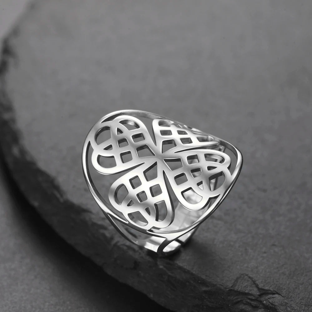 Dawapara Celtics Knot Four Leaf Clover Adjustable Ring Endless Knot Irish Jewelry Nordic Mythology Gift Stainless Steel