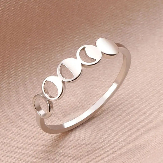 Dawapara Moon Phase Women Ring Lunar Goddess Crescent Moon Minimalist Jewelry Stainless Steel Wedding Band