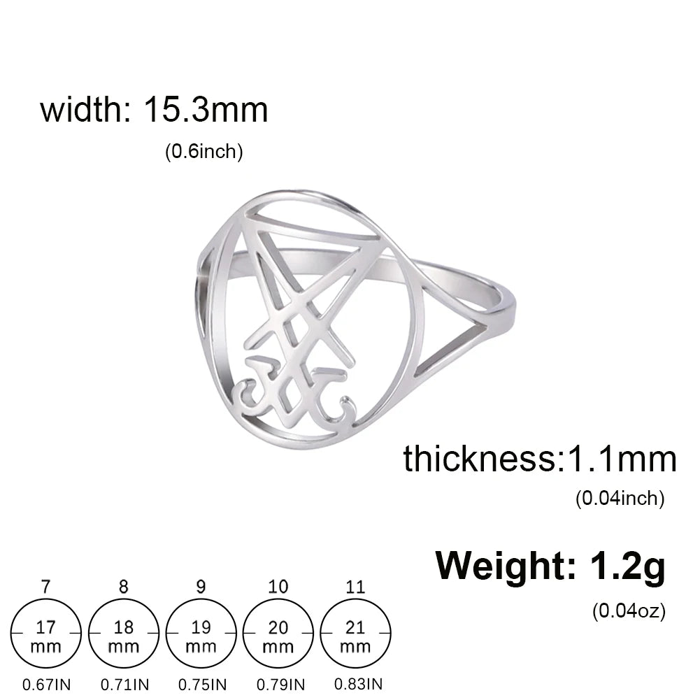 Dawapara Leviathan Cross Ring Church Seal of Lucifer Lorraine Cross Alchemical Symbol Stainless Steel Finger Ring