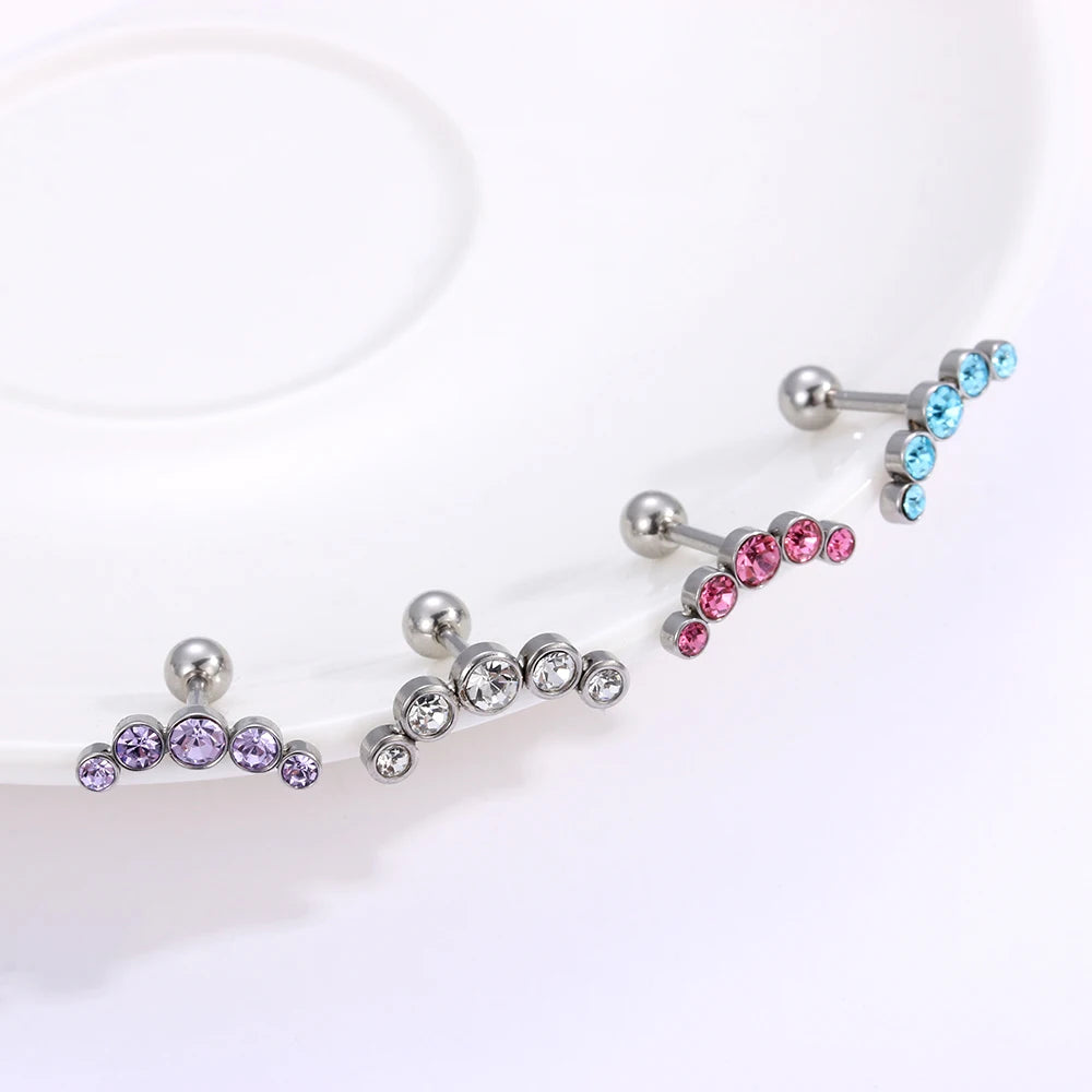 1PC Cartilage Helix Tragus Stud Earrings Ear Nail Stainless Steel Bar Piercing Crystal Body Jewelry Accessories Gifts