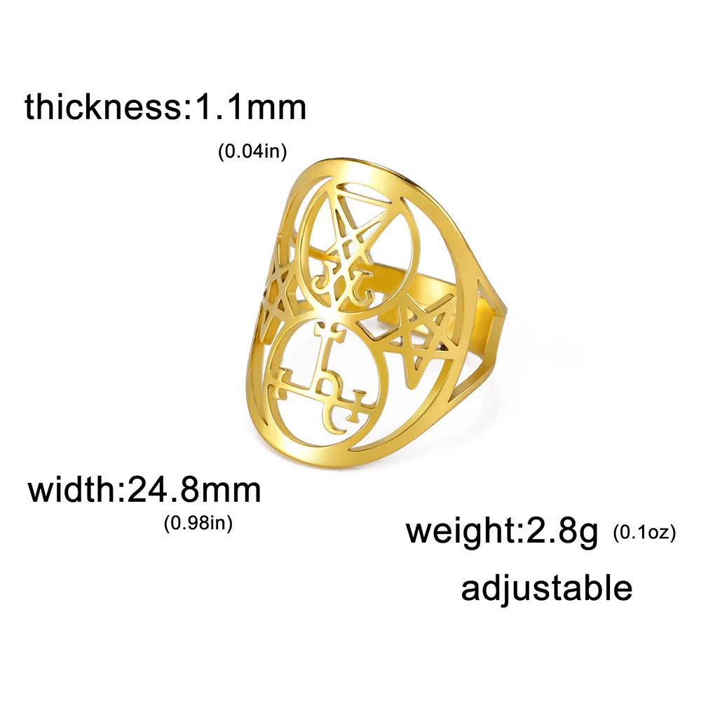 Dawapara Seal of Lilith Lucifer Sigil Adjustable Women Ring Stainless Steel Wedding Bands Moon Goddess Protection Amulet Jewelry