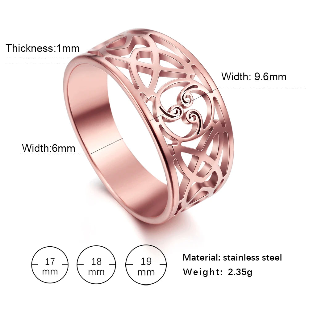 COOLTIME Witch Knot Triskele Triple Spiral Symbol Ring Stainless Steel Triskelion Amulet Ring for Women Men Vintage Jewelry Gift